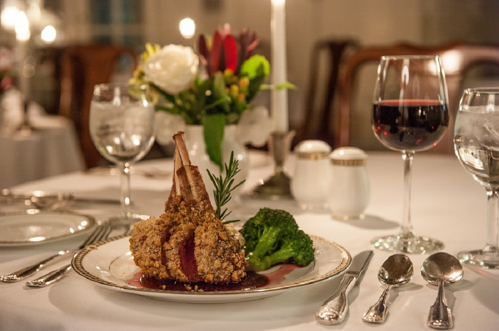 Lamb Chops and Wine on Decorated Table